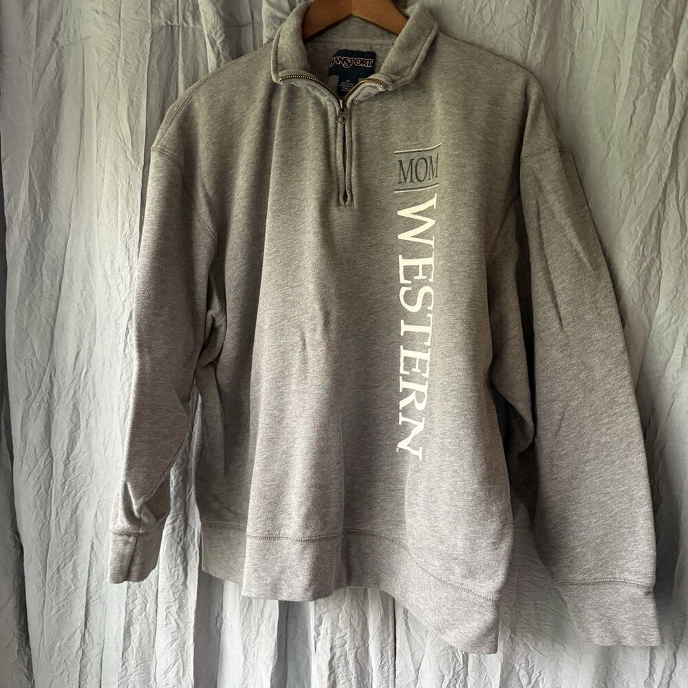 JanSport Western University Mom 1/4 Zip Sweatshirt Gray Size XL Vintage Y2K 90’s